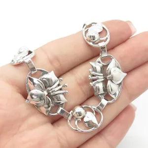 925 Sterling Silver Vintage Lily Floral Necklace 14"