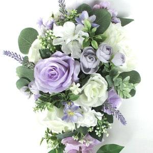 Wedding Bouquet Set, Bridal Cascade bouquet, LAVENDER, LILAC, CREAM, boho, Bridesmaid Bouquet, Wedding Silk flower Bouquets "RosesandDreams"