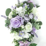 Wedding Bouquet Set, Bridal Cascade bouquet, LAVENDER, LILAC, CREAM, boho, Bridesmaid Bouquet, Wedding Silk flower Bouquets "RosesandDreams"
