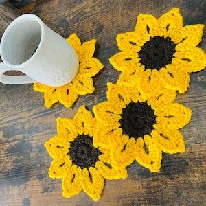 Sunflower Crochet Coaster - set of 4 - Sunflower - Farmhouse - Coasters - Coffee Coaster Set - Farmhouse Coaster - Crochet - Homemade