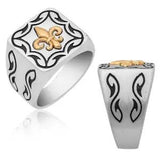 Solid 925 Sterling Silver Lily Flower Men's Ring