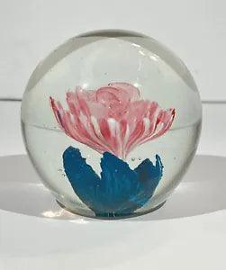 Art Glass Pink Peony Flower Controlled Bubbles Handcrafted Paperweight Beautiful