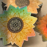 HOLOGRAPHIC WEATHERPROOF + WATERPROOF Sunflower Mandala Sticker | Bullet Journal, Water bottle, Laptop, Hydroflask Diecut vinyl sticker