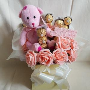 Deluxe Large Ferrero Rocher It??s A Girl Chocolate Explosion Flowers Bouquet Gift