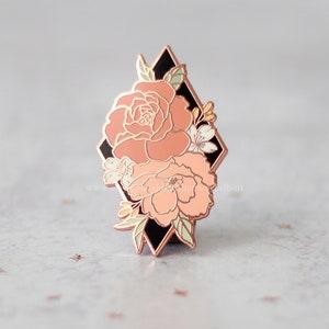 SECONDS SALE Wildflowers Enamel Pin, Bouquet Pin, Plant Lady Pin, Geometric Pin, Rose and Peony Pin, Friend Gift, Girlfriend Gift Under 15