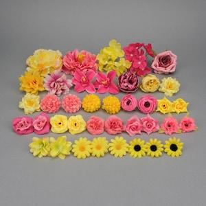 39Pcs Faux Mix Flower Combo Set / Yellow Artificial Silk Flower Head For DIY Crafts Hanging Floral Number Flower Bouquets Decor Fake Flower