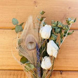 Neutral Peacock Feather & White Rose Bouquet