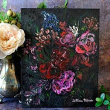Rose Painting Original Art Abstract Floral Bouquet Painting Impasto Painting Black Artwork Flowers Wall Art 11" by 14" by Zhanna Vitkovska