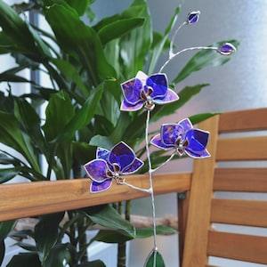 Stained glass Orchid flower Amethyst iridescent Suncatcher 3D, plant, Wedding Christmas Gift  Outdoor and gardening deco