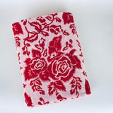 Vintage Red + Pink Large Print Floral Rose Rectangular Fringe Bath/Shower Towel