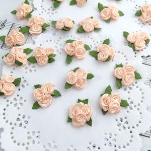 Blush Triple Roses, Apricot Ribbon Roses, Mini Rose Bouquet, Rose Clusters, Satin Rose Buds, Pastel Fabric Flowers, Wedding Craft Supply