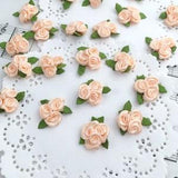 Blush Triple Roses, Apricot Ribbon Roses, Mini Rose Bouquet, Rose Clusters, Satin Rose Buds, Pastel Fabric Flowers, Wedding Craft Supply