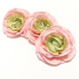 3 PINK and GREEN Artificial Ranunculus - 4 Inches - Artificial Flowers, DIY Wedding, Flower Crowns, Silk Flowers, Bouquet, Millinery, Tutu