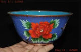 6"Chinese China dynasty Bronze Cloisonne peony flower statue Tea cup Bowl Bowls