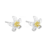 Sterling Silver Golden Lily Sun Flower Blossom Stud Earrings