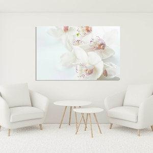 White Orchid Flowers Wall Art Glass Set Calming Floral Nursery Decor Soft Aesthetic Bedroom Decoration New Home Gift