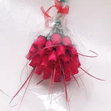 2 Dozen Red Roses Bouquet Valentines Hand Tied Wooden Rose Bud Stems Bright Red with Grass in Cello and Ribbon Instant  Everlasting Gift