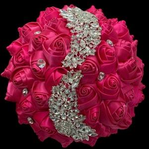 Made to order Fuchsia l Satin Roses l Brooch Bouquet l Bridal l Bridesmaids l Wedding Flowers l Boutonni¡§¡§re l Corsages