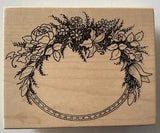 PSX K 413 Rubber Wood Stamp Oval Frame Flowers Rose Tulip Lily Ivy Botanical