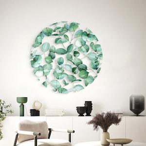 Green Plants Pattern Acrylic Circle Print, Wall Art, Botanical Art, Minimalist Home Decor, Nursery Wall Decor, Extra Large Wall Art, Artwork