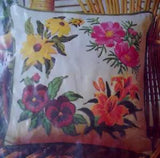 Panises lilies sunflowers Floral Circle crewel embroidery pillow kit sealed