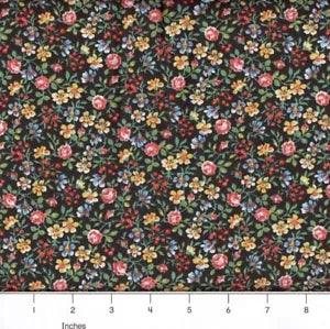 Lily Garden Country Flowers Calico Black 100% Cotton Fabric - PICK SIZE