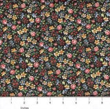 Lily Garden Country Flowers Calico Black 100% Cotton Fabric - PICK SIZE