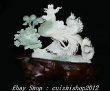 16" China Natural Green Xiu Jade Peony Flower Phoenix Phenix Animal Statue