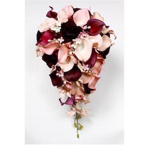 Cascading Wedding Bouquet Cranberry Calla Lily Bouquet Cranberry Bouquet  Real Touch  Calla Lily Bridal Bouquet Wedding  Bouquets Weddings