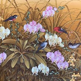 Beautiful Orchids Painting, Birds Art, Original Painting on Canvas, Floral Painting, Tropical painting, Bali Painting, Bird Wall Art
