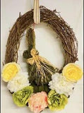 Handmade Easter Floral Grapevine Door Wreath with Faux Moss Covered Bunny.