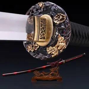 Hand Forged Gold Plated Peony Flower Tsuba T10 Carbon Steel Japan Samurai Sword