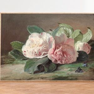 Blush Pink Peonies Painting, Peony Flowers, Peonies Wall Art, Moody Flower Print, Peonies Painting, Modern Farmhouse, Antique Print