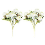 2Pcs 7 Branch Artificial Silk Peony Hydrangea Fake Flowers with Stem, White