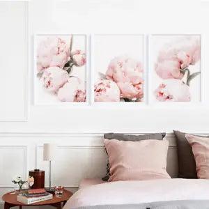 Set of 3 Peony Flower Botanical Abstract Modern Wall Art, Home Decor