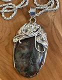 Jasper Stone Ornate Lily Flowers Sterling Silver Twist Rope Chain Necklace 18???in