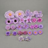 27Pcs Purple Silk Artificial flower head Combo Set/Rose,Peony,Carnation flower DIY Craft Flower Kit Bridal Wedding Decorations Fake Floral