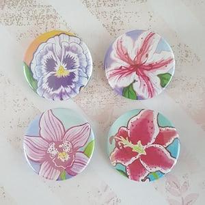 Flower buttons with- Azalea, Lily, Pansy,and Orchid