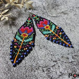 Floral beaded earrings Flower earrings Dangle fringe earrings Seed bead earrings Chandelier earrings Bright beadwork earrings Boho earrings