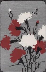 Playing Cards Single Card Old Vintage CARNATION FLOWERS + BEE Flower Art Picture