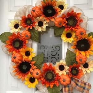 Fall Sunflower wreath, fall wreath, sunflower and pumpkins wreath