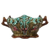 Art Nouveau Majolica Planter with Fuchsias, French Ceramic Flower Vase