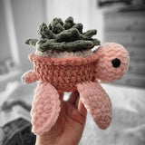 Pink Turtle Plushie, Succulent Plush, Succulent Planter, Plant Lover Gift, Desk Buddy, Houseplant Decor, Crochet Plant, Animal Succulent Pot