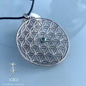 Big Flower of Life Silver Pendant  | Two Sided Necklace with Multi Birthstone