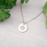 Stamped Sunflower Necklace - Small Hand Stamped Sunflower Alkeme Disc Necklace
