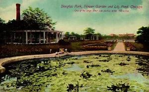 Postcard Douglas Park, flower garden and lily pond Chicago, Illinois