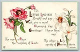 Two Little Ladies Rose And Lily Anthropomorphic Flowers James E Pitts Postcard