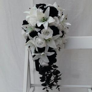 Custom Realistic Artificial Black & White Cascading wedding bouquet