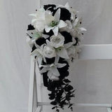 Custom Realistic Artificial Black & White Cascading wedding bouquet