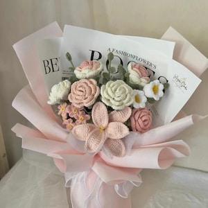 crochet flower bouquet,Handmade rose flowers bouquet,pink bouquet,bouquet for friend,birthday gifts, gifts for her,Bouquet for Anniversary